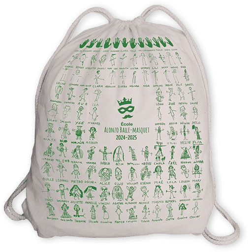 Sac à dos en coton bio personnalisé avec les dessins des enfants de l'école