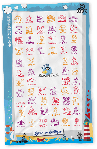 Serviette de bain 30x50cm personnalisée avec les dessins des enfants de l'école