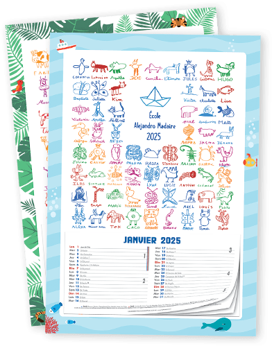 Calendrier carton avec éphéméride personnalisé avec les dessins des enfants de l'école