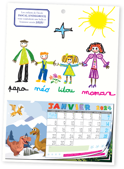 Calendrier carton A4 à personnaliser avec les dessins des enfants de l'école