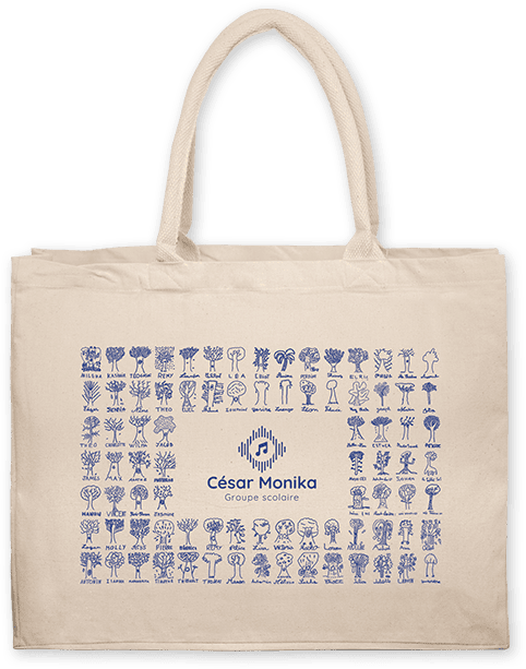 Grand sac coton épais avec anses cordon personnalisé avec les dessins des enfants de l'école