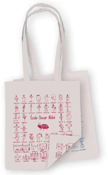 Sac tote bag en coton personnalisé avec les dessins des enfants de l'école