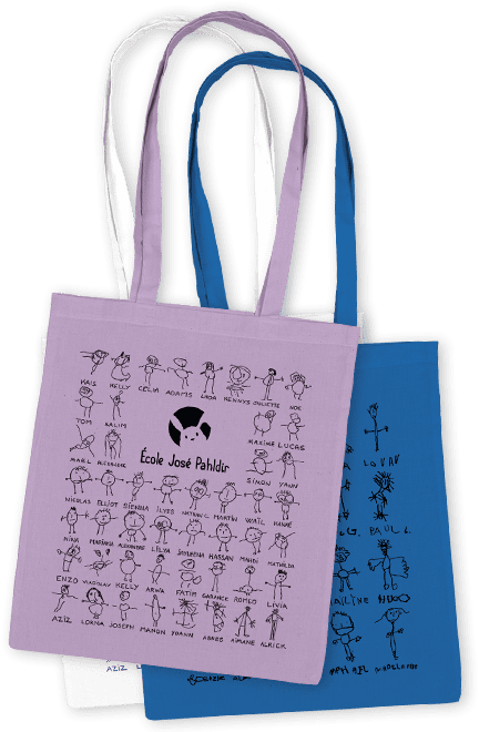 Sac tote bag en coton couleur personnalisé avec les dessins des enfants de l'école