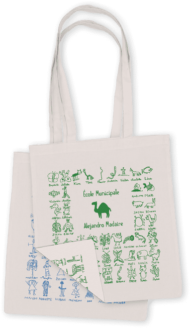 Sac tote bag en coton bio personnalisé avec les dessins des enfants de l'école