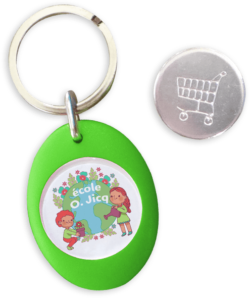 Porte clés pièce caddie personnalisé pour la vente de l'école