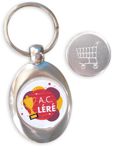 Porte-clés métal avec jeton chariot pour l'association de parents d'élèves