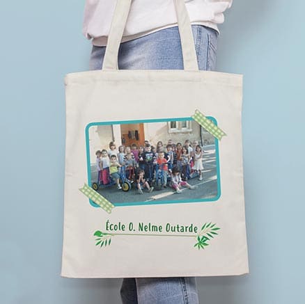 Sac tote bag customisé avec les photos de l'école