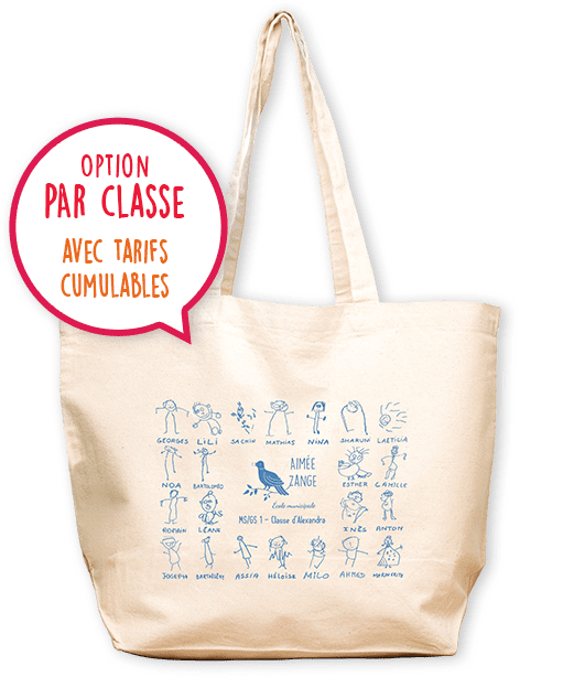 Grand sac coton avec les dessins des enfants de la classe