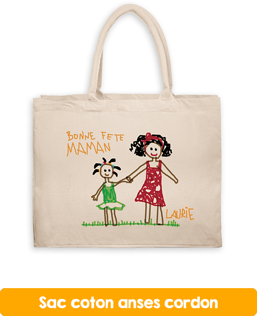Sac coton anses cordon avec dessins en couleur pour la récolte de fonds de l'école