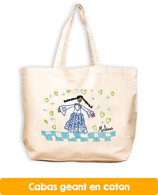 Cabas géant en coton avec dessins en couleur pour la récolte de fonds de l'école