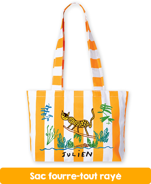 Sac fourre-tout rayé jaune et blanc avec dessin d'enfant individuel pour l'association de parents d'élèves