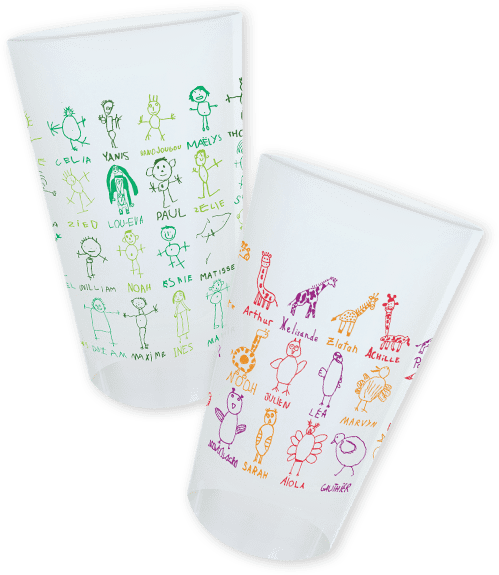 Gobelet réutilisable personnalisé avec les dessins des enfants de l'école